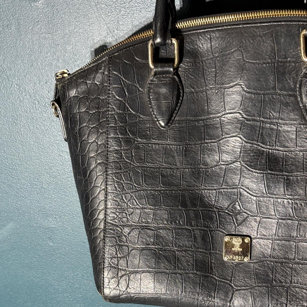MCM Black Croc-Embossed Tote - Picture 4 of 10